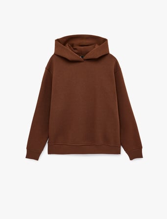 Üç İplik Şardonlu Uzun Kollu Kapüşonlu Basic Sweatshirt