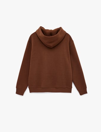 Üç İplik Şardonlu Uzun Kollu Kapüşonlu Basic Sweatshirt