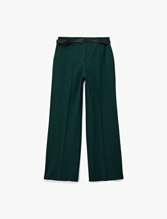 Cepli Düz Geniş Paça Kemerli Pantolon