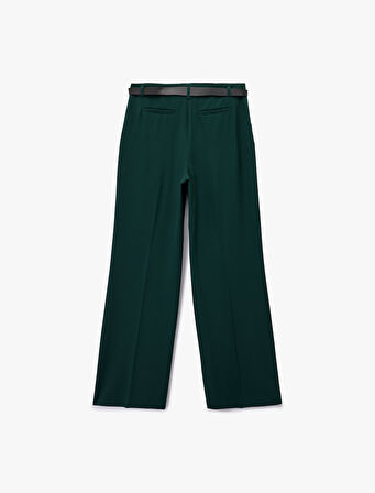 Cepli Düz Geniş Paça Kemerli Pantolon