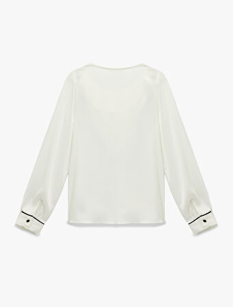 Dantel Detaylı Uzun Kollu Şal Yaka Bluz