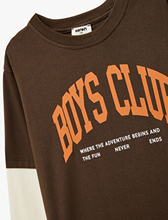 Uzun Kollu Bisiklet Yaka Baskılı Pamuklu Tişört