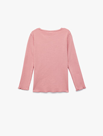 Pamuklu Kaşkorse Bisiklet Yaka Fiyonk İşlemeli Uzun Kollu Tişört