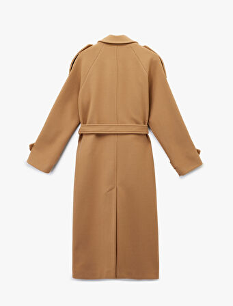 Trenç Kaban Kaşe Kruvaze Düğmeli Kemerli Cepli Uzun Kollu