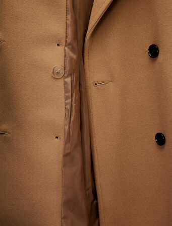 Trenç Kaban Kaşe Kruvaze Düğmeli Kemerli Cepli Uzun Kollu