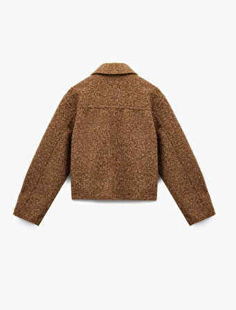 Fermuarlı Cepli Uzun Kollu Kısa Peluş Ceket