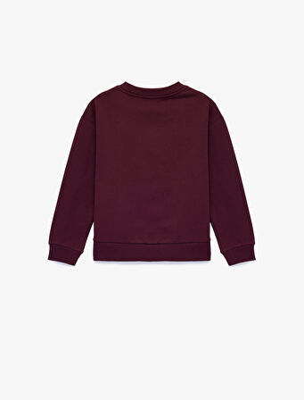 Pamuklu Uzun Kollu Bisiklet Yaka Ayıcık Baskılı Şardonlu Sweatshirt