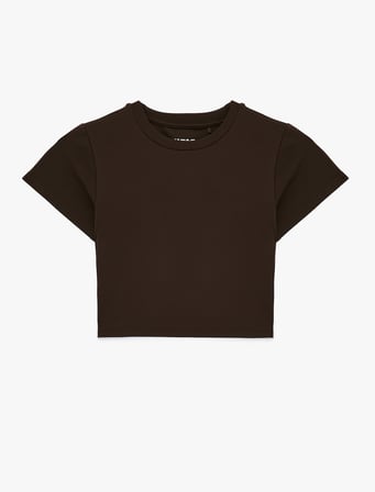 Slim Fit Kısa Kollu Bisiklet Yaka Crop Spor Tişört