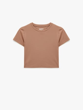 Slim Fit Kısa Kollu Bisiklet Yaka Crop Spor Tişört