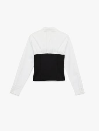 Slim Fit Uzun Kollu Renk Bloklu Klasik Yaka Düğmeli Poplin Gömlek