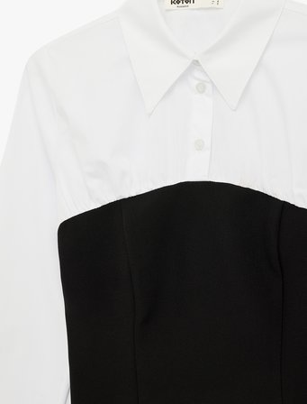 Slim Fit Uzun Kollu Renk Bloklu Klasik Yaka Düğmeli Poplin Gömlek