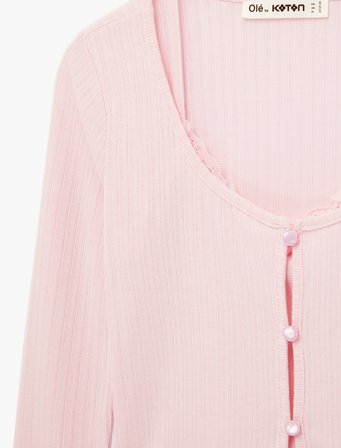 Slim Fit Uzun Kollu Düğmeli Atletli Bisiklet Yaka Kaşkorse Tişört