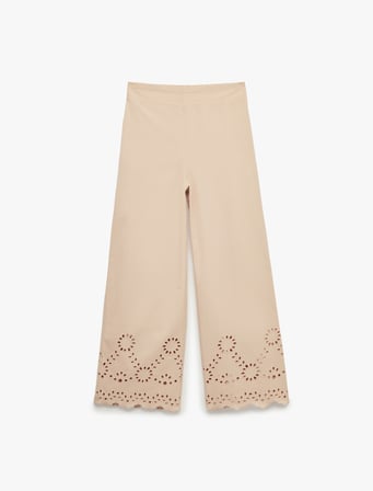 Pamuklu Brode Detaylı Geniş Paça Pantolon