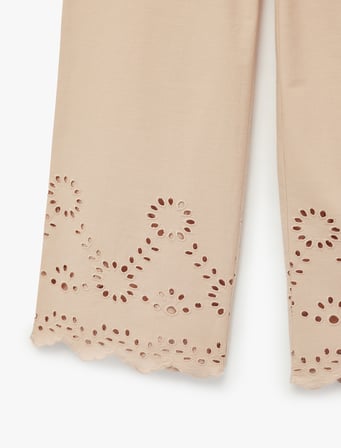 Pamuklu Brode Detaylı Geniş Paça Pantolon
