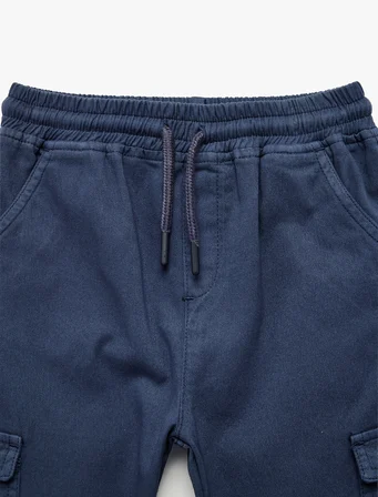 Pamuklu  Beli Bağlamalı Gabardin Kargo Pantolon