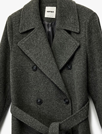 Trenç Kaban Uzun Kollu Cepli Kruvaze Kemerli