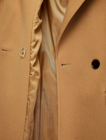 Kısa Kaban Kaşe Kemerli Cepli Kruvaze Uzun Kollu