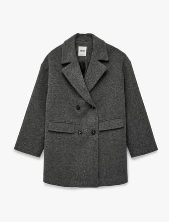 Uzun Kollu Düğmeli Cepli Kruvaze Kaşe Kaban