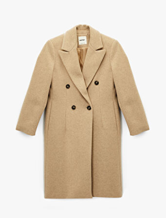 Cepli Uzun Kollu Kruvaze Düğmeli Kaşe Kaban