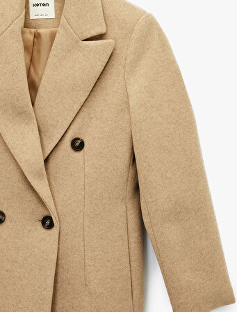 Cepli Uzun Kollu Kruvaze Düğmeli Kaşe Kaban