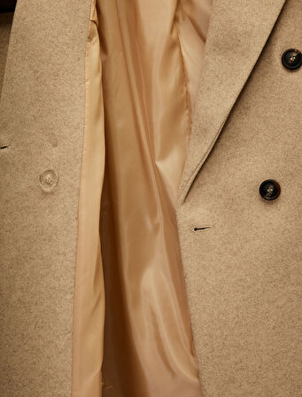 Cepli Uzun Kollu Kruvaze Düğmeli Kaşe Kaban