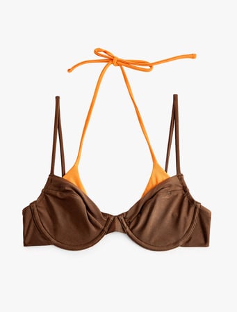 Renk Kontrastlı Katmanlı Balenli Bikini Üstü