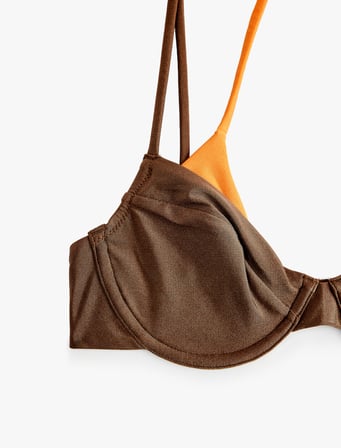 Renk Kontrastlı Katmanlı Balenli Bikini Üstü