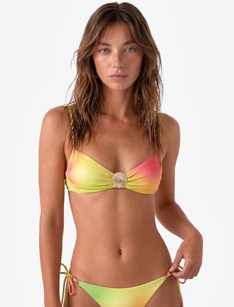 Deniz Kabuğu Aksesuar Detaylı Büzgülü Bikini Üstü
