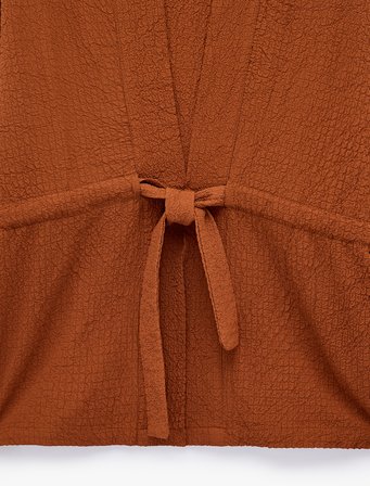 Beli Bağcıklı Uzun Kollu Kruvaze Kimono Ceket