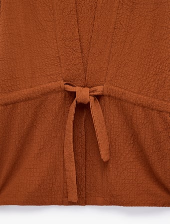 Beli Bağcıklı Uzun Kollu Kruvaze Kimono Ceket