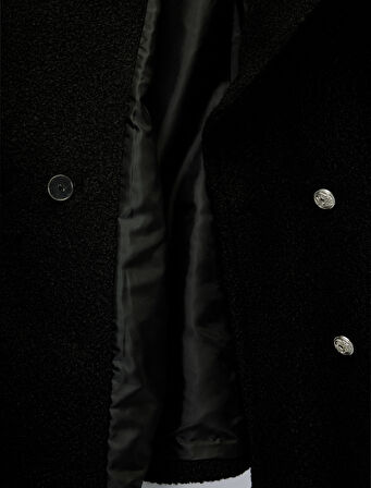 Cepli Uzun Kollu Kruvaze Düğmeli Buklet Kaban