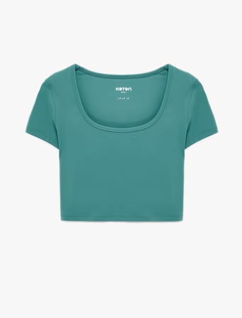 Slim Fit Kısa Kollu U Yaka Spor Crop Tişört