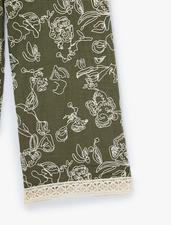 Pamuklu Cepli Nakış İşlemeli Dantel Detaylı Kısa Düz Paça Culotte Pantolon