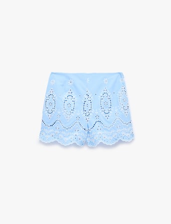 Pamuklu Slim Fit Floral Dokulu Brodeli Mini Mikro Şort