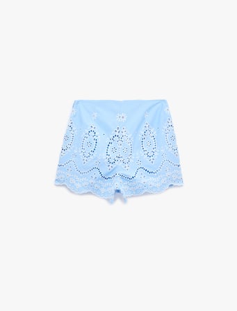 Pamuklu Slim Fit Floral Dokulu Brodeli Mini Mikro Şort
