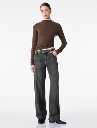 Pamuklu Duble Paça Normal Bel Cepli Düğmeli Denim Pantolon - Straight Fit Jean