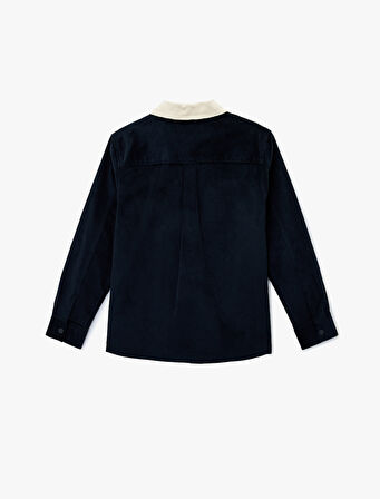 Regular Fit Uzun Kollu Cepli Renk Kontrastlı Klasik Yaka Fitilli Kadife Gömlek Ceket