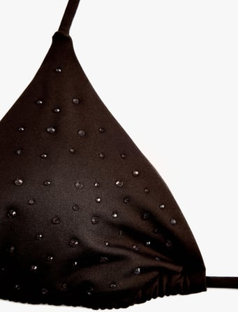 Boyundan Bağlamalı Taşlı Üçgen Bikini Üstü