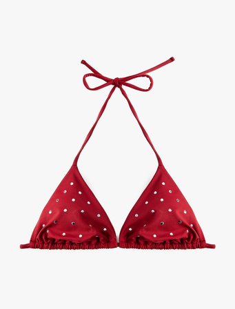 Boyundan Bağlamalı Zımbalı Üçgen Bikini Üstü