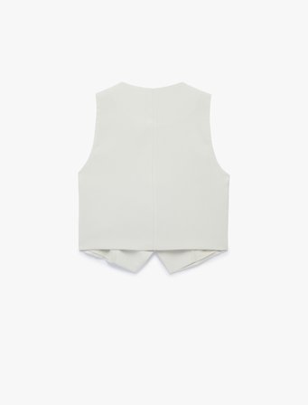 Viskon Kumaş Slim Fit Bağlama Detaylı Asimetrik Kruvaze Yelek