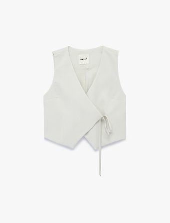 Viskon Kumaş Slim Fit Bağlama Detaylı Asimetrik Kruvaze Yelek