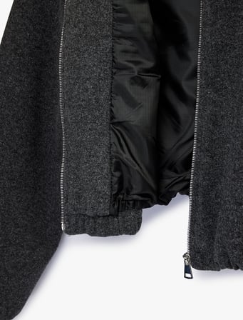Kaşe Bomber Ceket Crop Bisiklet Yaka Fermuarlı Cepli Uzun Kollu