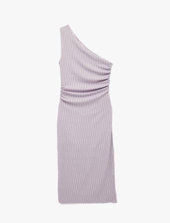 Tek Omuz Kolsuz Slim Fit Bürümcük Uzun Elbise
