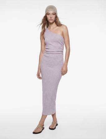 Tek Omuz Kolsuz Slim Fit Bürümcük Uzun Elbise