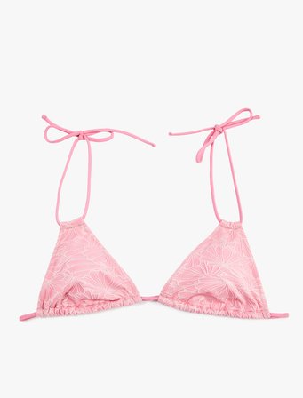 Koton X Sibil Çetinkaya - Çift Bağlama Detaylı Dokulu Çiçekli Bikini Üstü