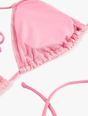 Koton X Sibil Çetinkaya - Çift Bağlama Detaylı Dokulu Çiçekli Bikini Üstü