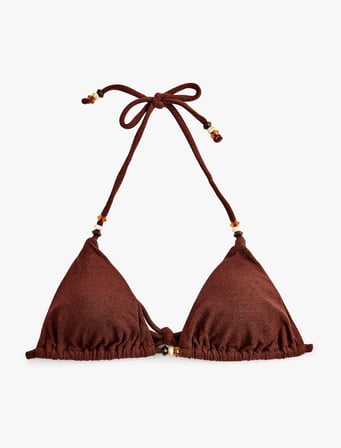Boncuklu Dokulu Üçgen Bikini Üstü