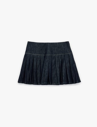 Pamuklu Rahat Kesim Pileli Mini Denim Etek