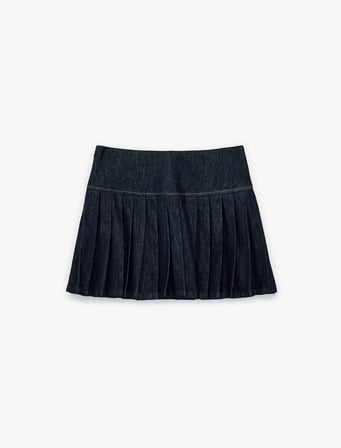 Pamuklu Rahat Kesim Pileli Mini Denim Etek