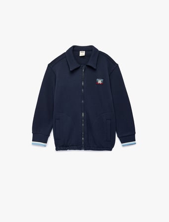 Pamuklu Cepli Uzun Kollu Oversize Polo Yaka Fermuarlı Sweatshirt